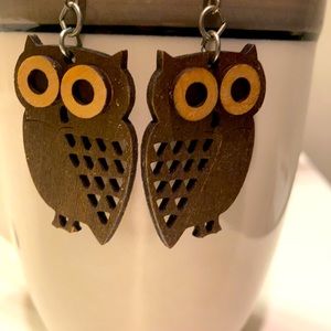 Owl wood earrings